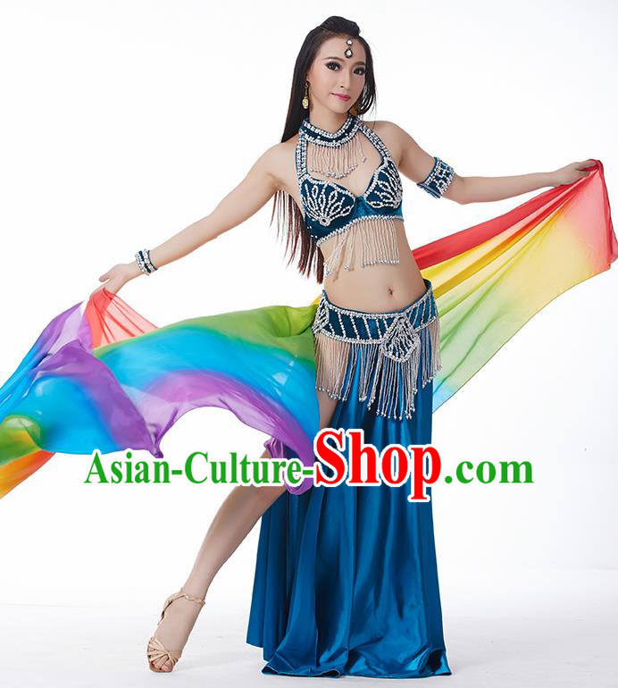 Traditional India Oriental Bollywood Dance Velvet Costume Indian Belly Dance Peacock Blue Dress for Women