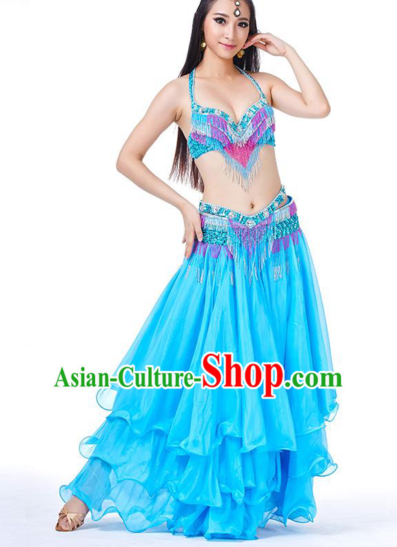 Traditional Oriental Bollywood Dance Costume Indian Belly Dance Blue Dress for Women