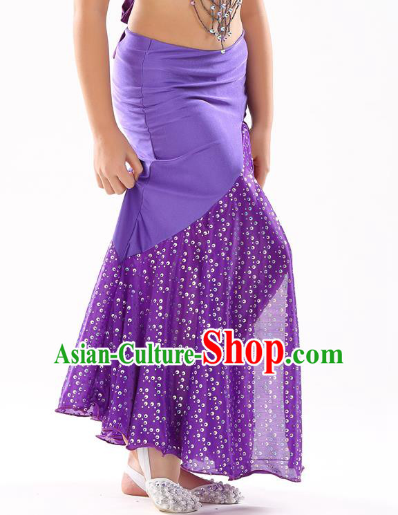 Traditional India Oriental Bollywood Dance Purple Skirt Indian Belly Dance Costume for Kids