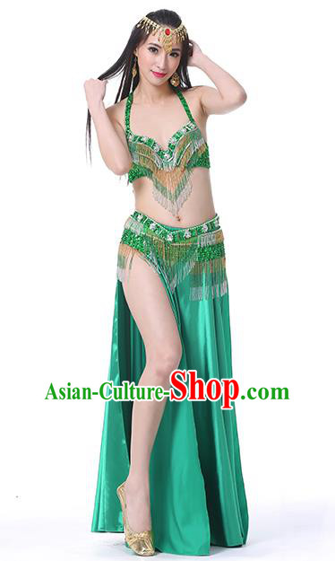 Indian Traditional Oriental Bollywood Dance Green Dress Belly Dance Sexy Costume for Women