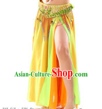 Traditional Indian Children Stage Dance Yellow Skirt Belly Dance Costume for Kids
