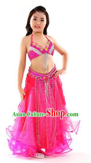 Indian Traditional Stage Performance Dance Rosy Dress Belly Dance Costume for Kids