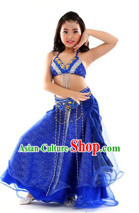 Indian Traditional Stage Performance Dance Royalblue Dress Belly Dance Costume for Kids