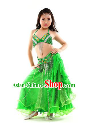 Indian Traditional Stage Performance Dance Green Dress Belly Dance Costume for Kids