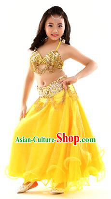 Traditional Indian Children Dance Performance Yellow Dress Belly Dance Costume for Kids