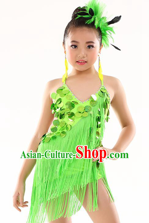 Traditional Children Stage Performance Latin Dance Green Dress Modern Dance Costume for Kids
