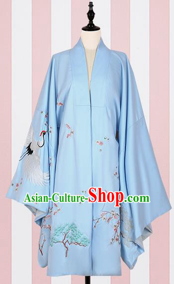 Chinese Ancient Ming Dynasty Princess Costumes Blue Embroidered Cloak for Women
