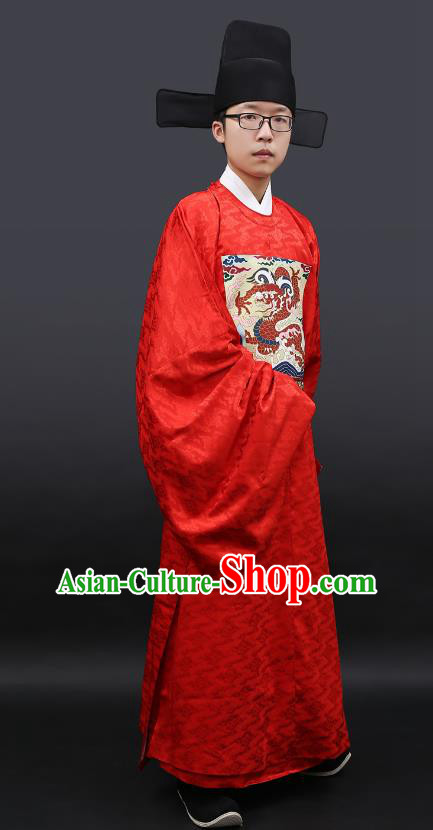 Chinese Ancient Ming Dynasty Lang Scholar Costumes Embroidered Wedding Robe for Men