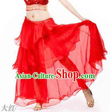 Indian Belly Dance Stage Performance Costume, India Oriental Dance Red Spiral Skirt for Women