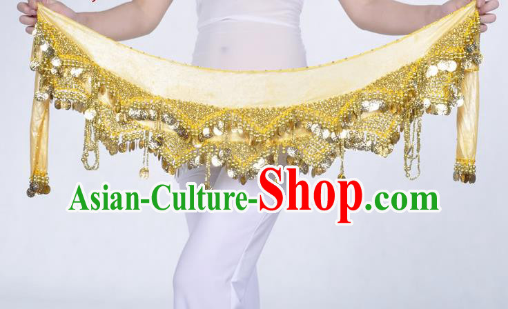 Indian Belly Dance Accessories Golden Sequin Yellow Waist Chain Belts India Raks Sharki Waistband for Women