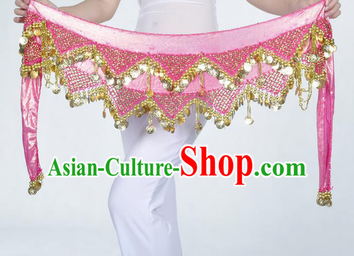 Indian Belly Dance Accessories Golden Sequin Pink Waist Chain Belts India Raks Sharki Waistband for Women