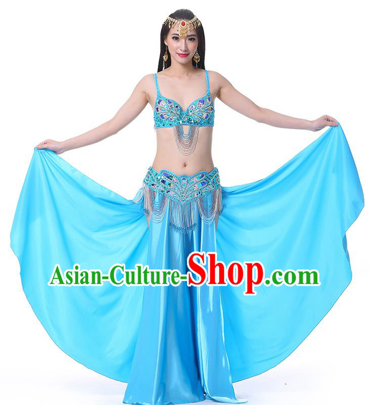 Asian Indian Belly Dance Costume Stage Performance Oriental Dance Blue Dress for Women