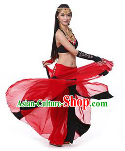 Asian Indian Bollywood Belly Dance Costume Stage Performance Oriental Dance Black and Red Dress for Women