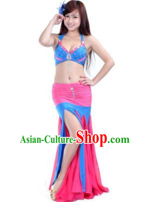 Asian Indian Belly Dance Stage Performance Costume Oriental Dance Rosy and Blue Dress for Women