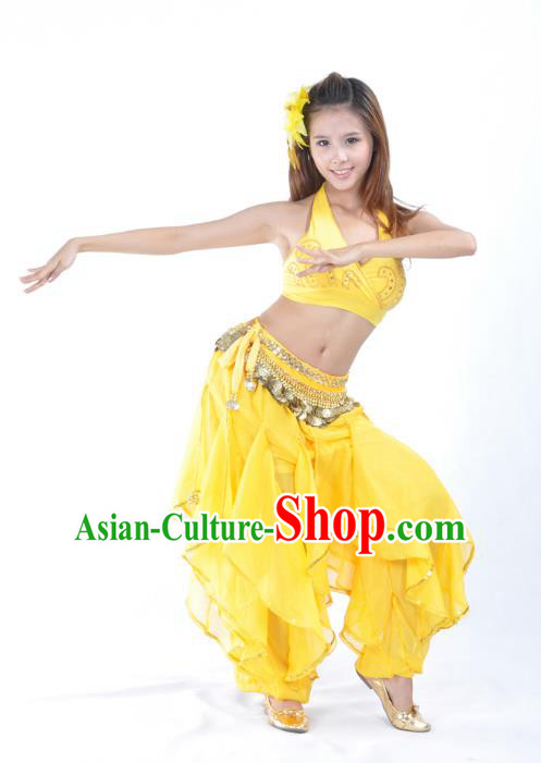 Asian Indian Traditional Costume Belly Dance Stage Performance Oriental Dance Yellow Clothing for Women