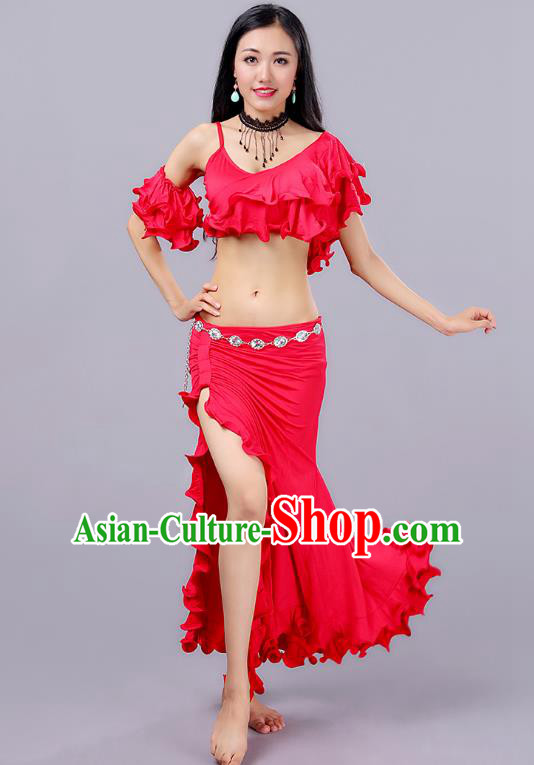 Asian Indian Traditional Oriental Dance Costume Belly Dance Stage Performance Red Dress for Women