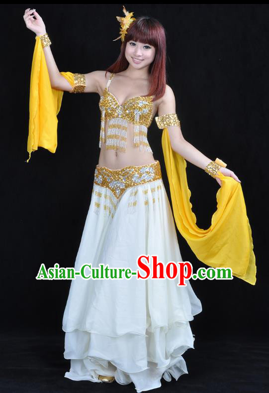 Asian Indian Traditional Oriental Dance White Dress Belly Dance Stage Performance Costume for Women