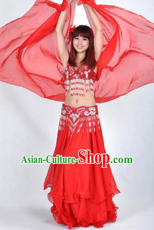 Asian Indian Traditional Oriental Dance Red Dress Belly Dance Stage Performance Costume for Women