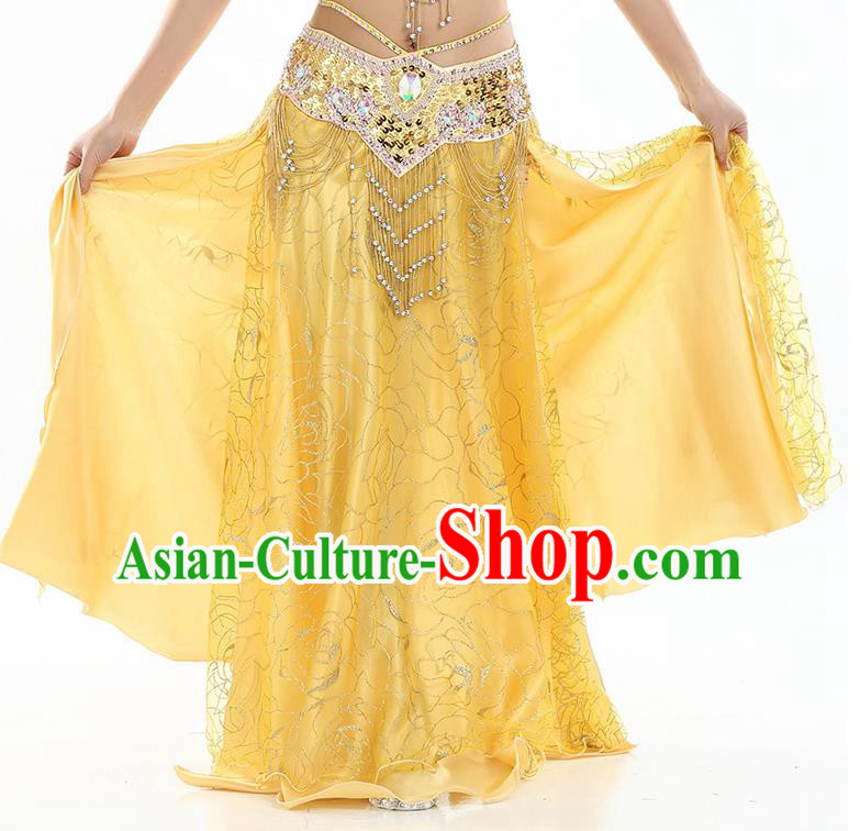 Asian Indian Belly Dance Costume Yellow Rose Skirt Stage Performance Oriental Dance Dress for Women