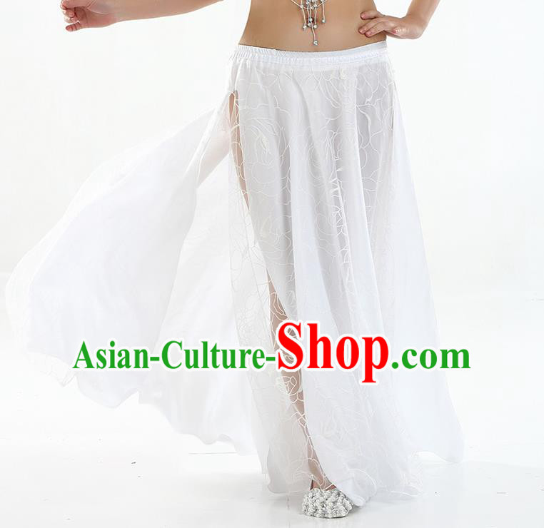 Asian Indian Belly Dance Costume White Rose Skirt Stage Performance Oriental Dance Dress for Women