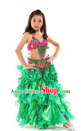 Asian Indian Belly Dance Costume Stage Performance Oriental Dance Green Dress for Kids