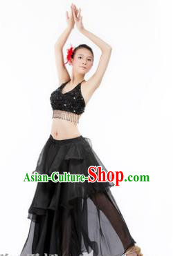 Indian Traditional Dance Black Dress Oriental Belly Dance Stage Performance Costume for Women
