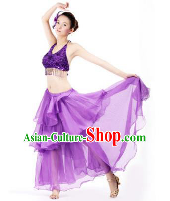 Indian Traditional Dance Purple Dress Oriental Belly Dance Stage Performance Costume for Women