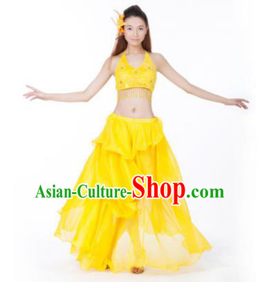 Indian Traditional Dance Yellow Dress Oriental Belly Dance Stage Performance Costume for Women
