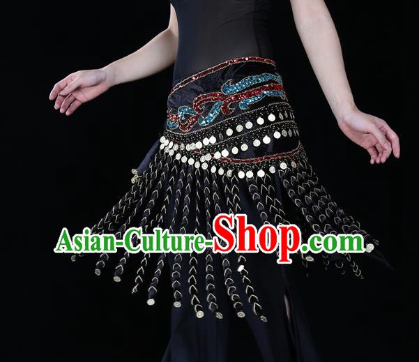 Indian Belly Dance Waist Accessories Stage Performance Black Tassel Waistband Belts for Women