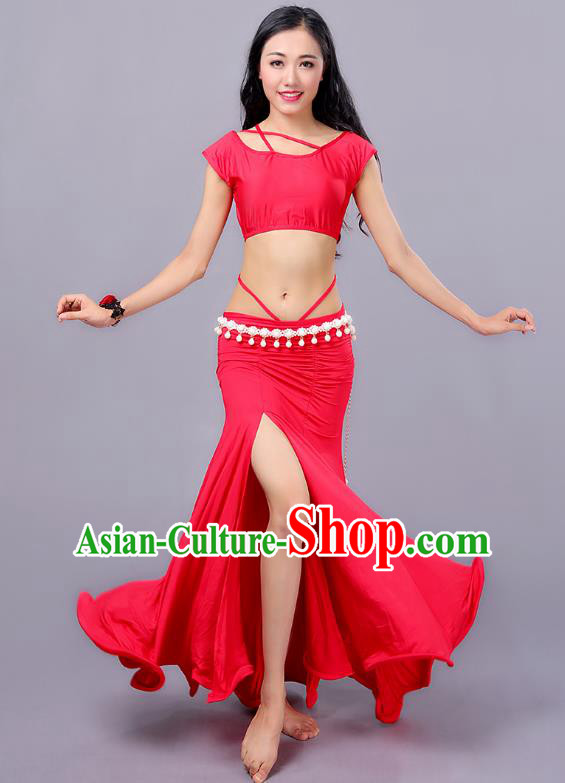 Indian Traditional Belly Dance Costume Classical Oriental Dance Red Dress for Women