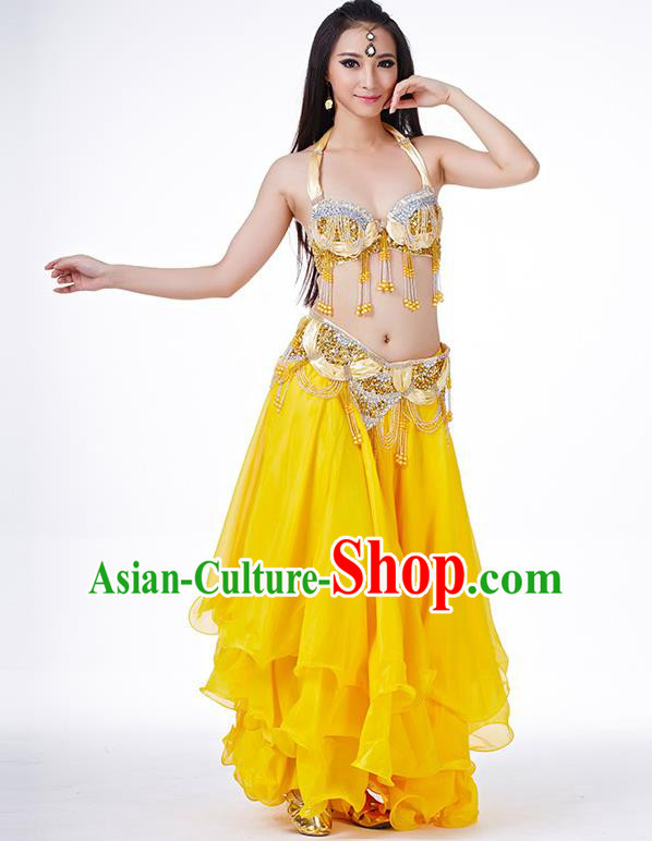 Indian Belly Dance Performance Costume Traditional India Oriental Dance Yellow Dress for Women