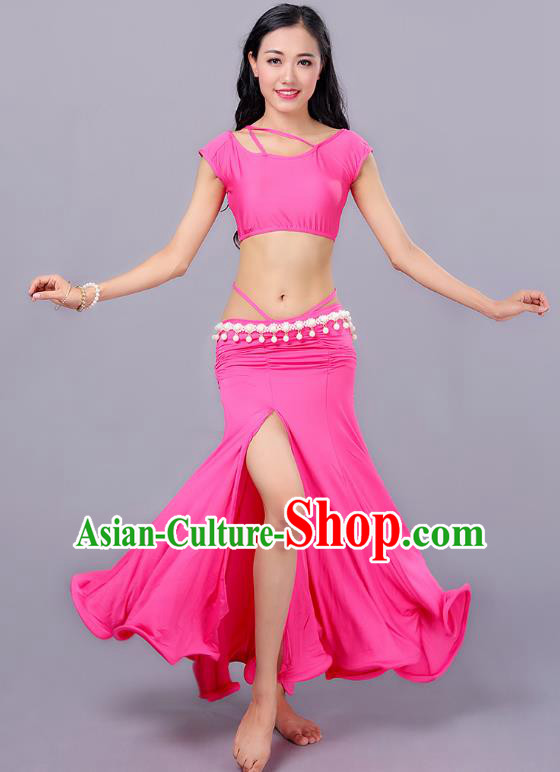 Indian Traditional Belly Dance Costume Classical Oriental Dance Pink Dress for Women