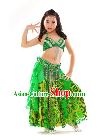 Top Indian Belly Dance Green Dress India Traditional Oriental Dance Performance Costume for Kids