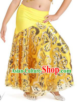 Top Indian Belly Dance Children Yellow Skirt India Traditional Oriental Dance Performance Costume for Kids