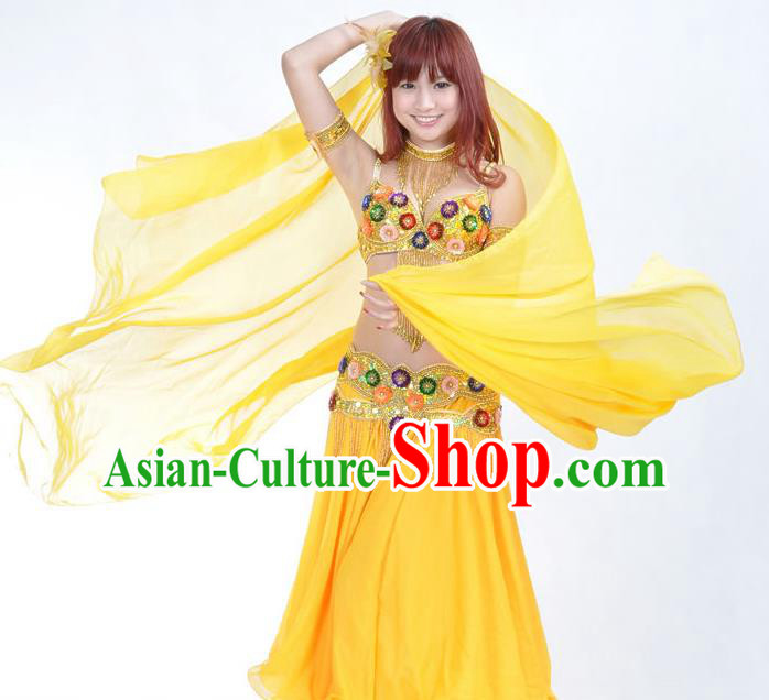 Indian Traditional Belly Dance Performance Costume Classical Oriental Dance Yellow Dress for Women