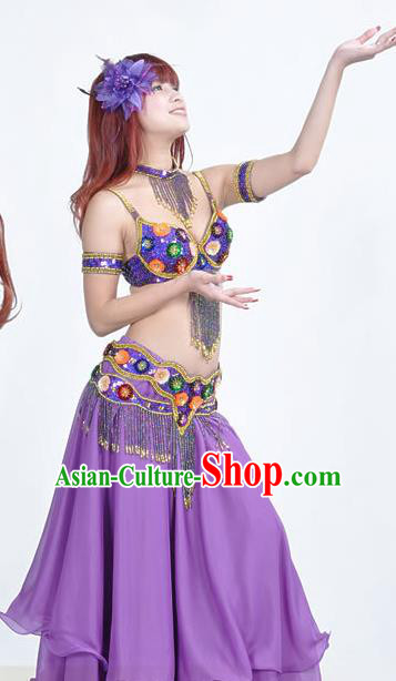 Indian Traditional Belly Dance Performance Costume Classical Oriental Dance Purple Dress for Women