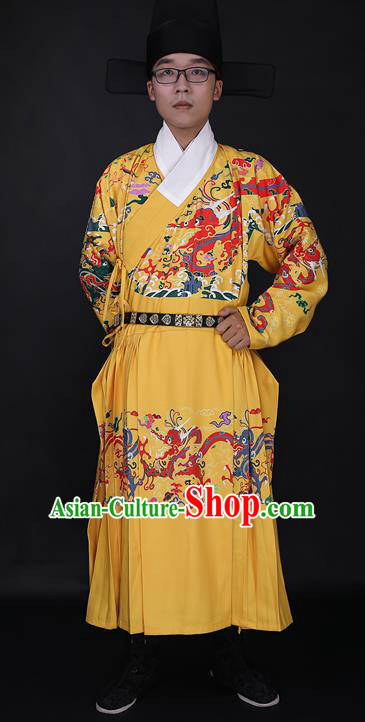 Chinese Ancient Imperial Bodyguard Yellow Robe Costume Ming Dynasty Swordsman Clothing for Men