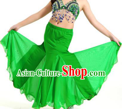 Asian Indian Belly Dance Green Fishtail Skirt Stage Performance Oriental Dance Clothing for Kids