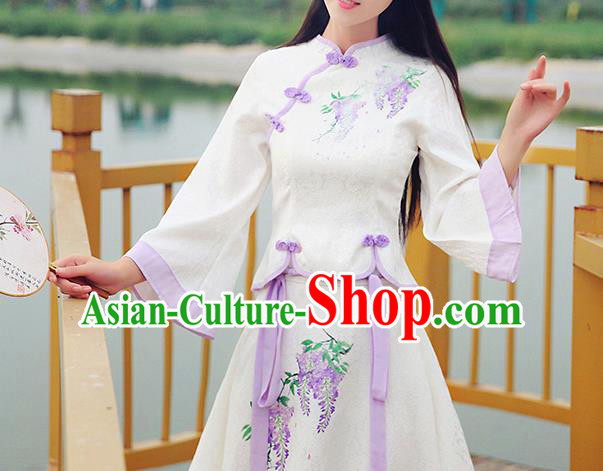 Chinese Traditional Costume Tangsuit Qipao Painting Blouse Cheongsam Shirts for Women
