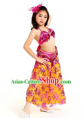 Traditional Indian Children Belly Dance Rosy Dress Raks Sharki Oriental Dance Clothing for Kids