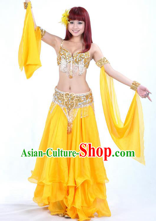 Traditional Bollywood Belly Dance Yellow Dress Indian Oriental Dance Costume for Women