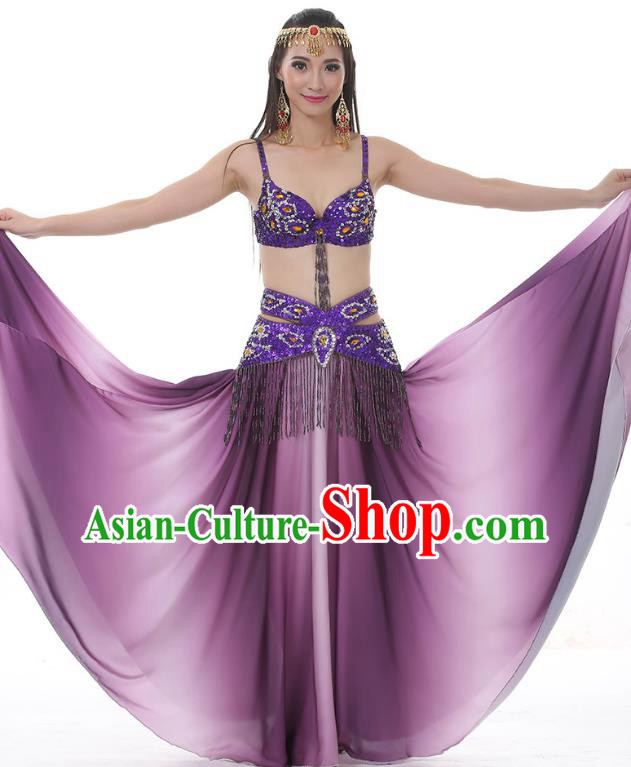 Traditional Bollywood Belly Dance Gradient Purple Dress Indian Oriental Dance Costume for Women