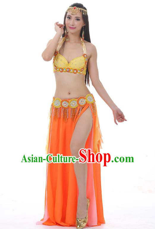 Traditional Bollywood Belly Dance Clothing Indian Oriental Dance Orange Dress for Women