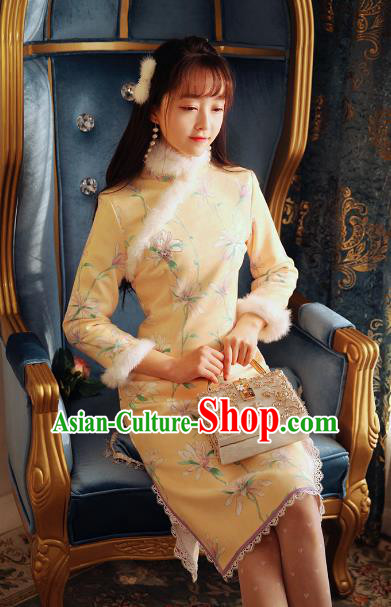 Traditional Chinese National Tangsuit Embroidered Qipao Dress Cheongsam Clothing for Women