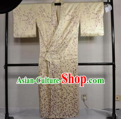 Japan Traditional Kimonos Costume Beige Satin Yukata Dress Japanese Furisode Kimono for Women