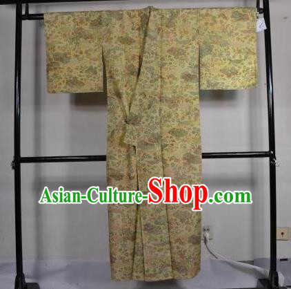 Japanese Traditional Male Kimono Clothing Printing Yellow Haori Kimonos Yukata Robe for Men