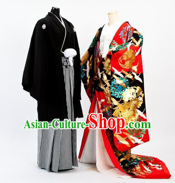 Traditional Japanese Wedding Red Costumes Bride and Bridegroom Kimono Clothing for Women for Men