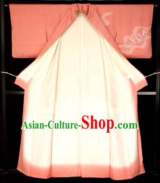 Japan Palace Printing Pink Kimono Traditional Furisode Kimonos Yukata Dress Formal Costume for Women