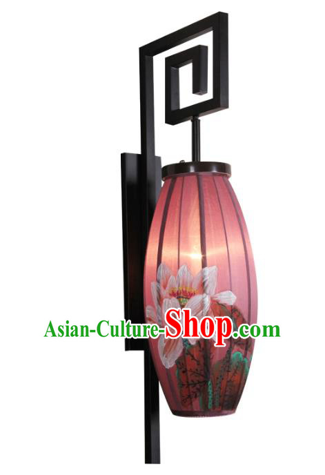 Handmade Traditional Chinese Lantern Wall Lamp Hand Painting Lotus Lantern
