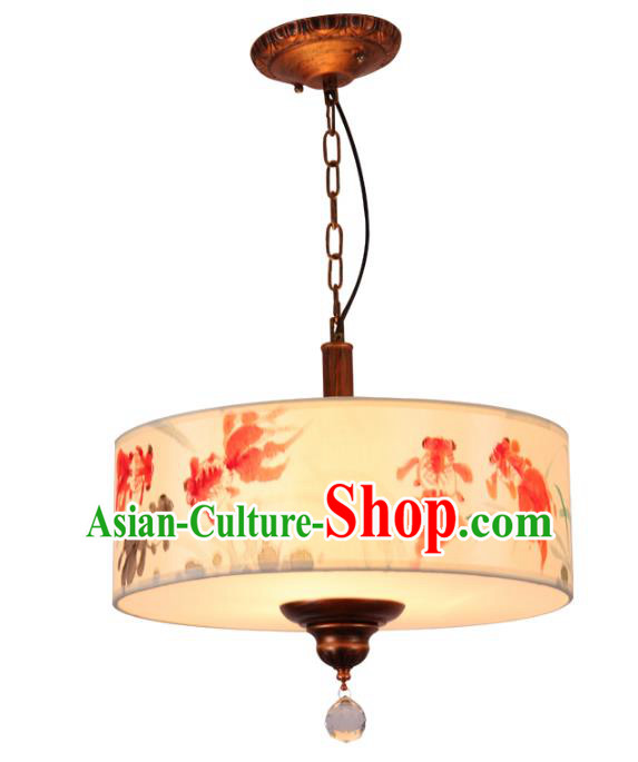 Traditional Chinese Ancient Palace Lantern Printing Goldfish Ceiling Lanterns Hanging Lanern